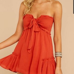 Cotton Candy LA Strapless Orange Romper